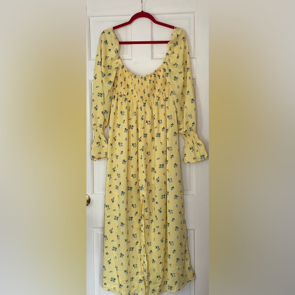 WeWoreWhat Yellow Long Sleeve Smocked Maxi Dress Size S  prairie peasant